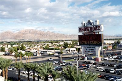 Elevated view of the entire Showboat complex around 2000, showing the tower, low-rise wings, and parking