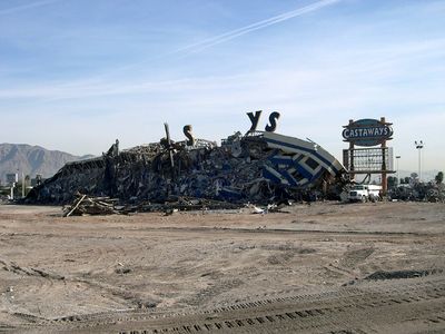 Remnants of Showboat and Castaways signage lying in the cleared demolition site in 2006